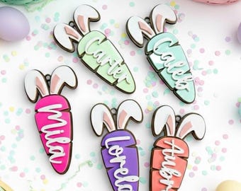 Personalized Easter Basket Tag, Custom Acrylic Carrot Name Tag for Kids, 3D Wood Easter Label, Boho Easter Basket Charm, Laser Cut Gift
