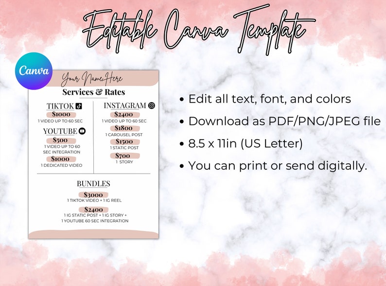 Services & Rates Template for Social Media Content Creator | Canva ...