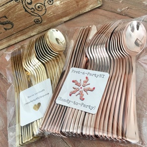 24CT Disposable Metallic Assorted Cutlery. Plastic Wedding Utensils. Gold, Rose, Gold, Silver Cutlery. Mod Metallics Collection.