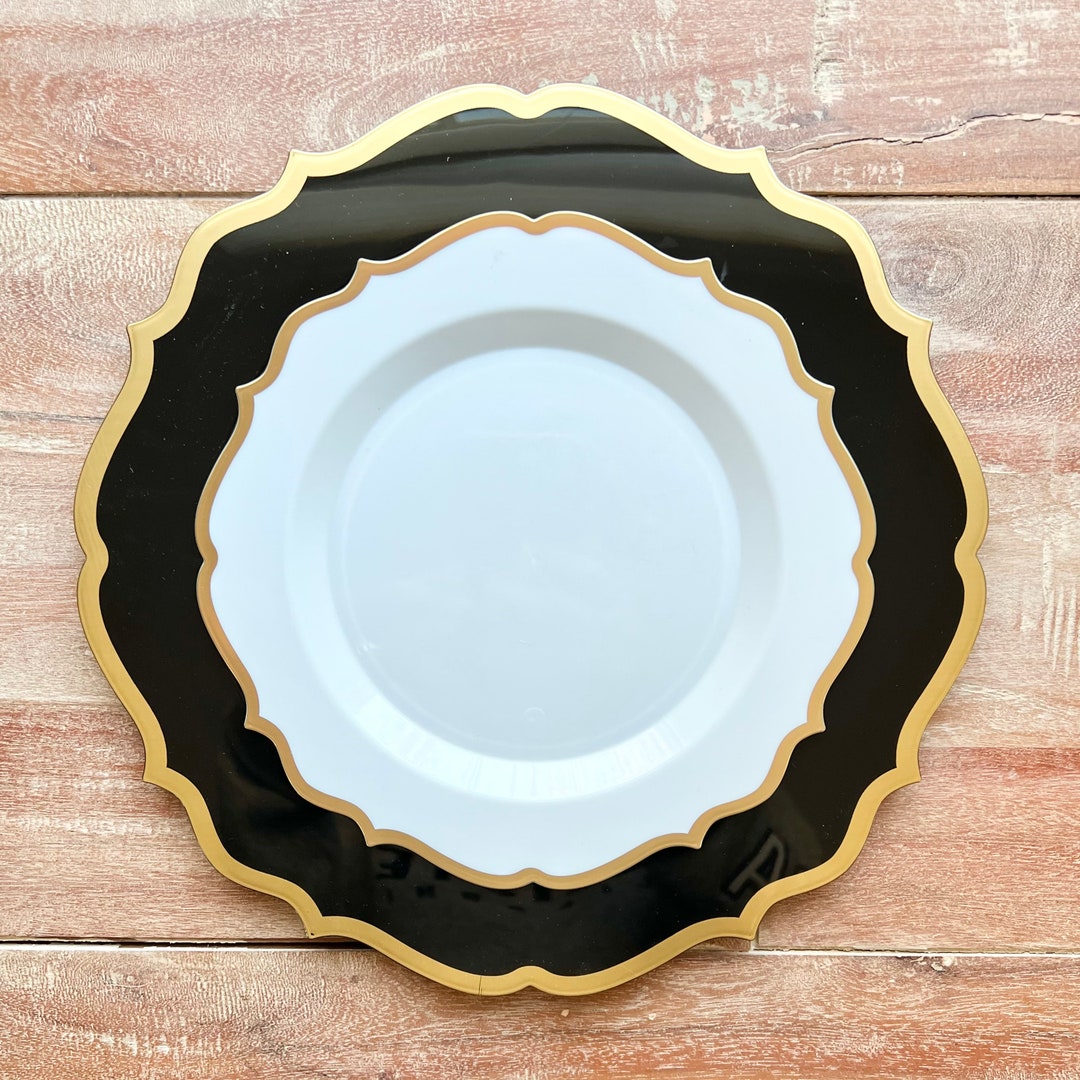 Disposable Vintage Modern White Party Plates. Disposable Wedding Plates.  Disposable Party Plates. Setting for 10. 10x 10.25 & 10x 7.5 