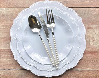 Pearl Metallic Disposable Silverware Set | Wedding Utensils | Party Cutlery