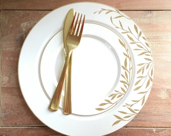 NEW! Disposable Modern Gold Party Plates. Disposable Wedding Party Plates. Setting for 10. Fields of Gold  Collection.