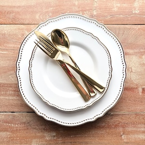 The Abbey Collection. Blush, White or Ivory with Gold. Disposable Party Plates. Wedding Plates or Bowls.  20Pcs-10x10.25” & 10x7.5”.
