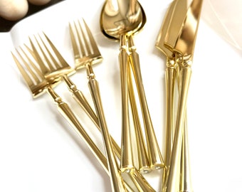 Mod Metallics Luxe Euro Collection. Disposable Modern Metallic Cutlery. Plastic Wedding Utensils. Luxe Cutlery 20CT.