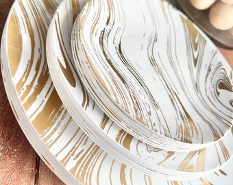 Modern Gold and White Plates.  Elegant Wedding Plates. Goldenwood Collection.