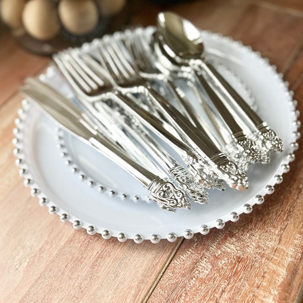 24CT Disposable Utensils. Plastic Wedding Forks, Spoons, or Knives. Plastic Silver Utensils. Wedding Utensils.