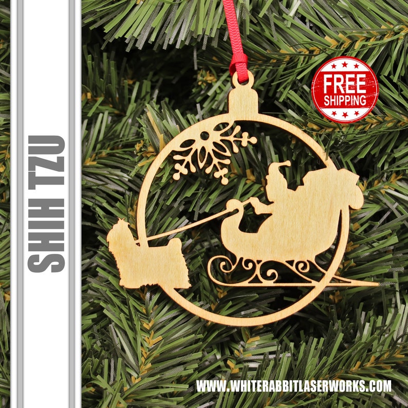 Shih Tzu dog pulling Santa Christmas Ornament Dog Lover Gift Wooden Ornament