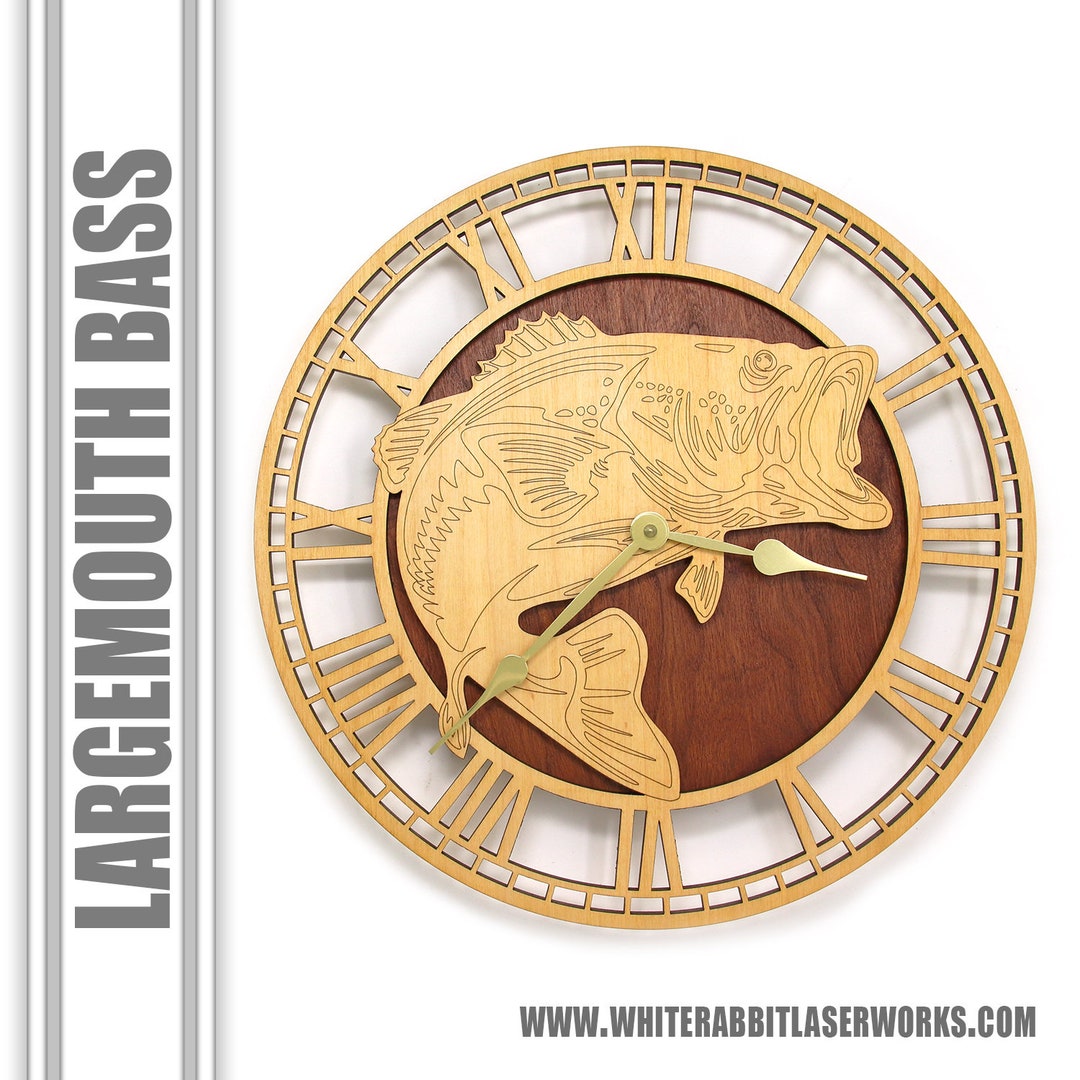 Largemouth Bass Fishing Clock Wooden Wall Clock, Fishing Gift