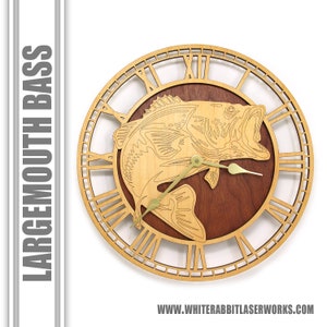 Largemouth Bass Fishing Clock Wooden Wall Clock, Fishing Gift, Fisherman Gift, Gift for Dad, Gift for Him, Gift for Boyfriend Wood Clock