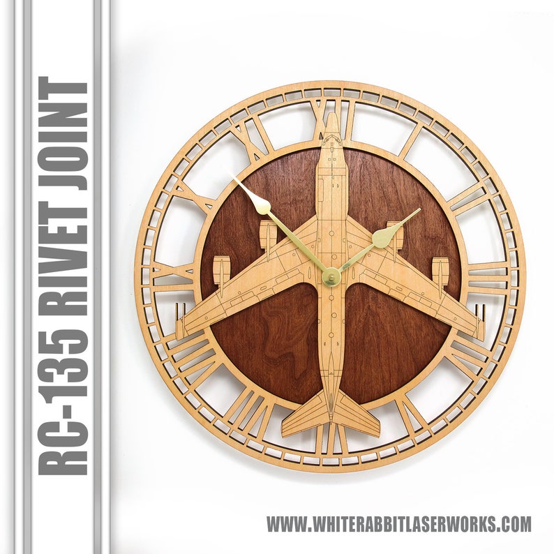 Clock Hand Coloured Rivets RC-135 Rivet Joint Wooden Wall Clock, United States Air Force Aircraft ...