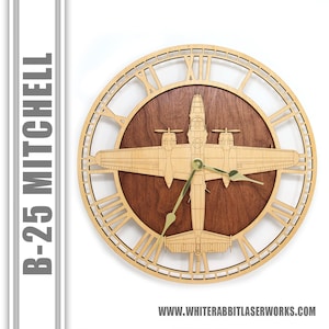 B-25 Mitchell reloj de pared de los Estados Unidos Air Force Aircraft Regalo, Avión, Reloj de madera, Regalo de aviación, Regalo militar, Regalo de piloto imagen 1