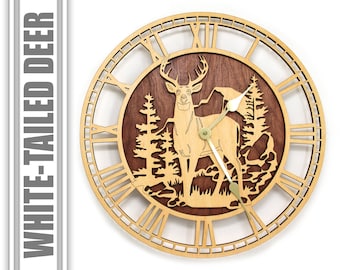 White-Tailed Deer Wooden Wall Clock, Hunting Gifts, Hunter Gift, Gift for Dad, Gift for Him, Gift for Boyfriend Wood Clock