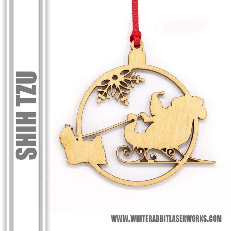 Shih Tzu dog pulling Santa Christmas Ornament Dog Lover Gift Wooden Ornament