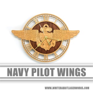 Navy Pilot Wings Wood Wall Clock / Aviation Gifts / Military Gift / Pilot Gift / Airplane Clock / Navy Gift