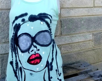 Hand Painted Rock Star Tank Top, size S