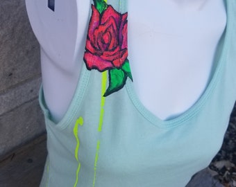 Hand Painted Roses Tank Top, size M