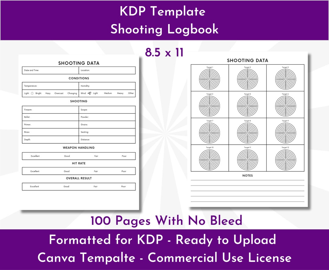 Approved KDP Shooting Logbook 100 Page PDF & Canva Link Etsy
