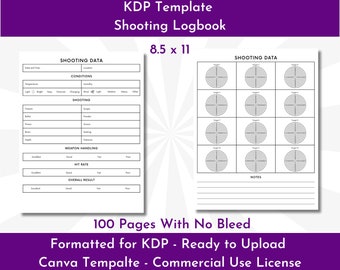 Approved KDP Shooting Logbook| 100 Page PDF & Canva Link | Digital Download 8.5x11 | KDP Upload Ready | Commercial Use License
