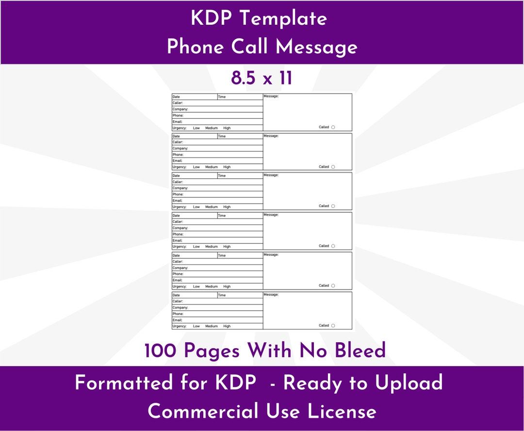 Approved KDP Phone Call Message Template 100 Pages PDF Digital Download