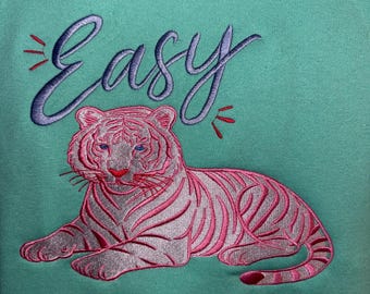 Embroidered “Easy Tiger”Fleece Pullover Jerzee’s Sweatshirt