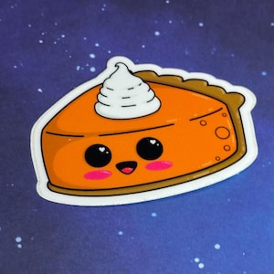 Sticker en vinyle Tarte au potiron - Décalcomanies pour ordinateur portable, Automne, Automne, Kawaii, Mignon, Orange, Dessert, Nourriture, Action de grâces