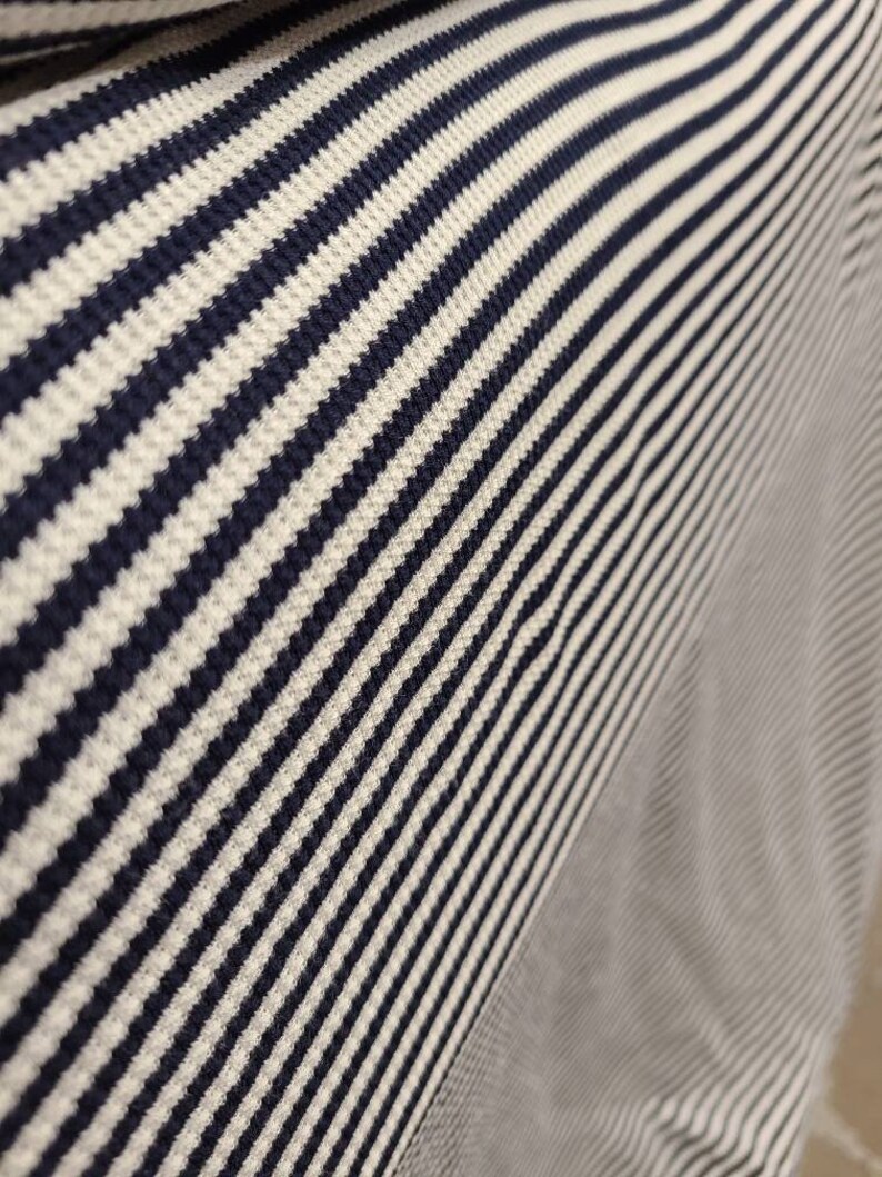 Rayon spandex waffle weave thermal Navywhite stripe