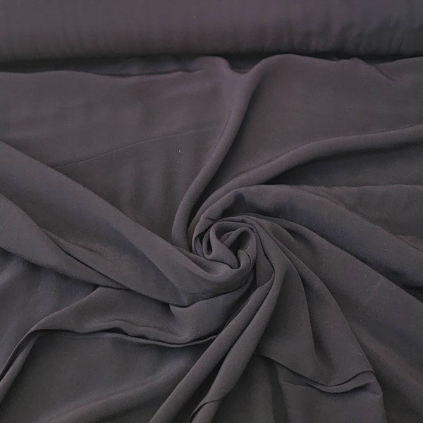 Rayon Dull Satin Crepe woven - by the yard - "Black"