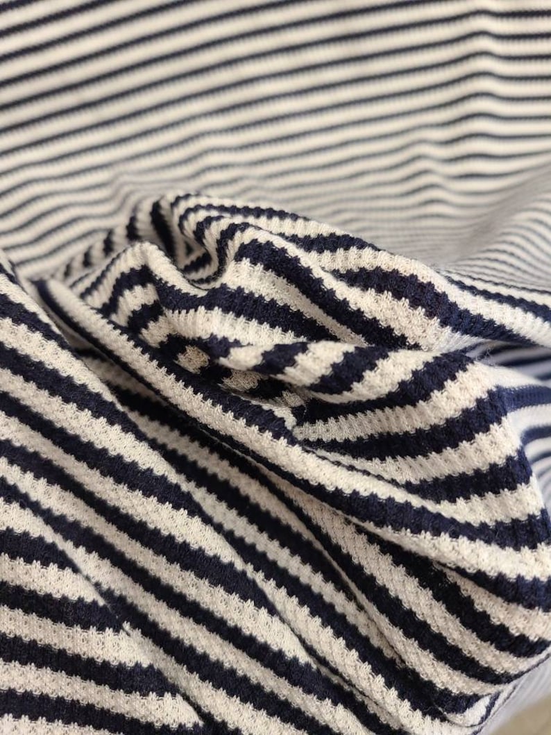 Rayon spandex waffle weave thermal Navywhite stripe