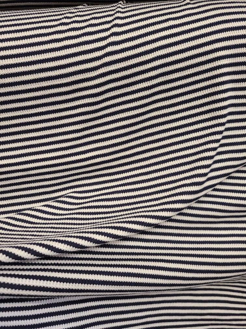 Rayon spandex waffle weave thermal Navywhite stripe