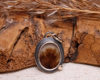 Dendritic agate pendant, handmade in sterling silver and 14k gold