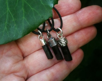 Minimalist black tourmaline protection pendant, handcrafted in sterling silver