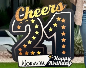 Personalized 21st Birthday Girl Boy Yard Sign Finally 21 Celebration Lawn Card Outdoor 21 Party Decor Black & Gold 21 Art Custom Banner Gift