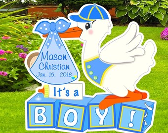 Personalized Stork Yard Sign - Welcome Home Baby Boy, Outdoor Lawn Decor