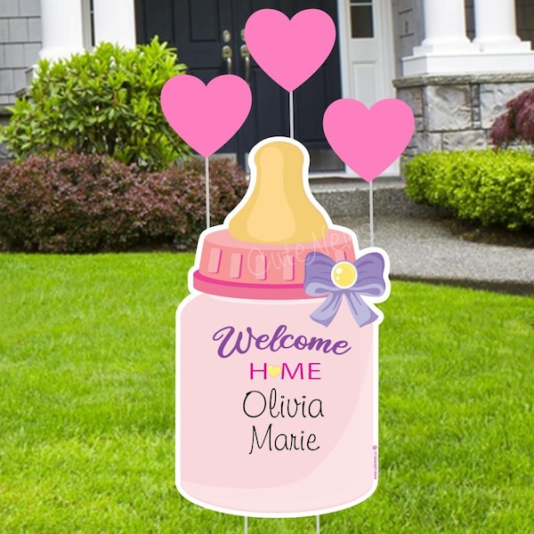 Welcome Home Baby Sign, Bottle Yard Art, Newborn Decoration, Outdoor Lawn Card, Its a Girl / Boy Announcement, Birth Arrival Banner, Gift