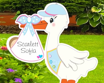 Welcome New Baby Stork Yard Sign: Gender Neutral Birth Announcement, Outdoor Newborn Boy or Girl Lawn Decoration, 4 ft