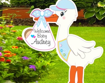 Personalized Stork Yard Sign Welcome Baby Art, Newborn It’s a Boy, Girl Lawn Announcement - Gender Neutral Shower Outdoor Decoration - Gift