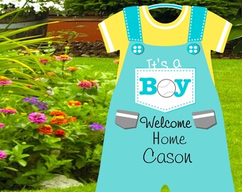 Welcome Home Baby Boy Yard Sign: Custom Birth Announcement, Stork Decoration