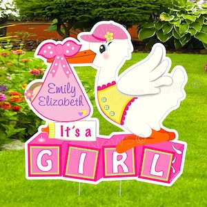 Personalized Stork Yard Sign Welcome Home Baby Girl Boy Outdoor Birth Announcement Sign Newborn Lawn Decoration Custom Shower Decoration