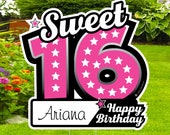 Sixteen Birthday Girl Yard Sign, Happy Sweet 16 Birthday Lawn Party Decoration, Outdoor Personalized Celebration Banner, Custom Name Gifts