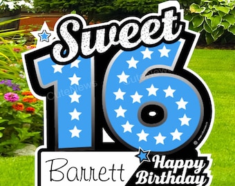 Personalized Sweet 16 Lawn Decoration Happy Birthday Yard Sign Sixteen Birthday Banner Art 16 Birthday Outdoor Lawn Card Custom Gift for Him