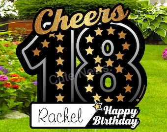 Happy 18th Birthday Sign Decor, Eighteen Birthday Party Yard Decoration Art, Outdoor Personalized Lawn Card, Custom Name Celebration Gift