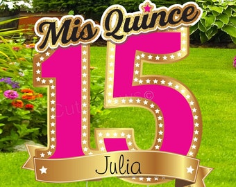 Happy 15th Birthday Decor Yard Sign, Mis Quince Party Lawn Decoration, Outdoor Personalized Banner, Custom Name Celebration Card, Teen Gifts