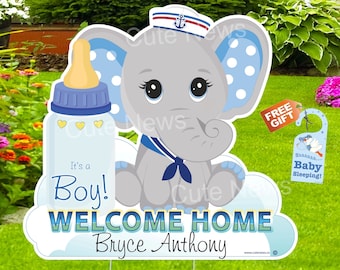 Welcome Home Baby Elephant Yard Sign, Custom Its a Boy or Girl, Personalized Baby Birth Announcement, Newborn Stork Decoration, Unisex Art