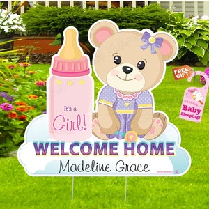 Baby Welcome Sign Personalized Baby Teddy Bear Decoration Its a Girl Yard Sign Newborn Sign Its a Boy Welcome Home Baby Birth Announcement