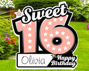 Sweet 16 Yard Sign Happy Birthday 16th Party Decoration Lawn Card Sixteen Sign Birthday 16 Banner Outdoor Sweet 16 Decor Gift for Girl Boy