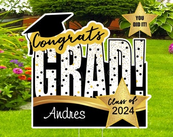 Class of 2024 Graduation Yard Sign, Personalized Name Party Decorations, Congrats Gift for Her / Him, Outdoor Decor Banner, Custom Name Art