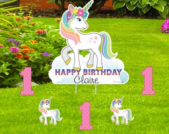 1st Birthday Unicorn Yard Sign, Happy First Birthday Lawn Decoration, Personalized Gift for Girls, Outdoor Party Decor, 1 Year Celebration