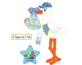 New Baby Boy or Girl Front Yard Stork Sign Kit: Newborn Welcome Home Decor, Outdoor Lawn Decoration - Birth Announcement or Shower Gift