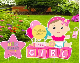 Its a Girl / Boy Yard Sign, Baby / Sibling Lawn Decoration, Outdoor Decor, Birth Announcement, Welcome Home Personalized Gifts for Newborn