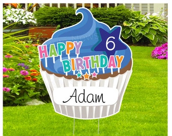 Personalized Cupcake Lawn Art, Happy Birthday Front Yard Sign: Outdoor Party Decoration,  Garden Banner, Custom Gift for Him or Her